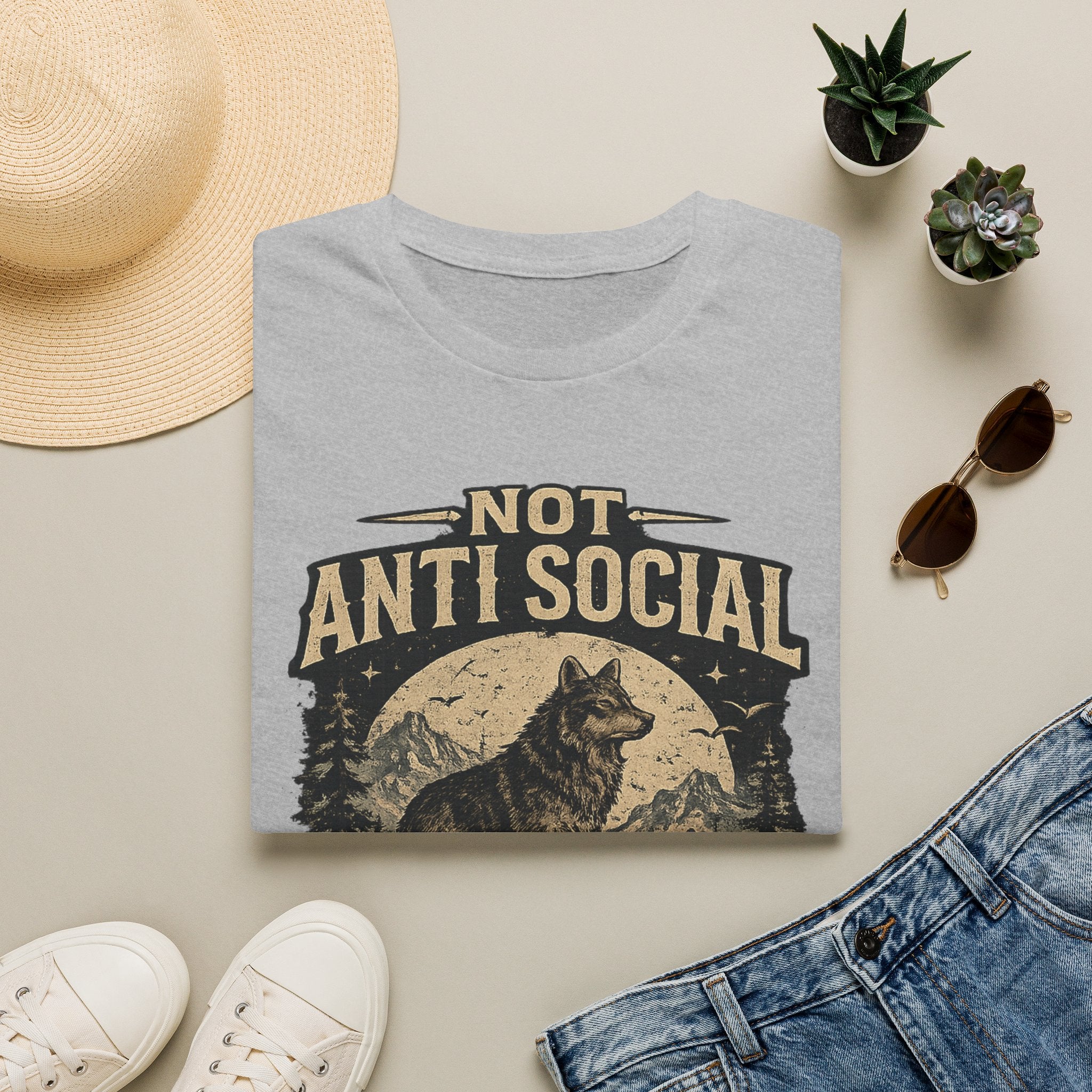 Not Anti Social Wolf T-Shirt — "Selectively Available" Graphic Tee for Introverts & Nature Lovers