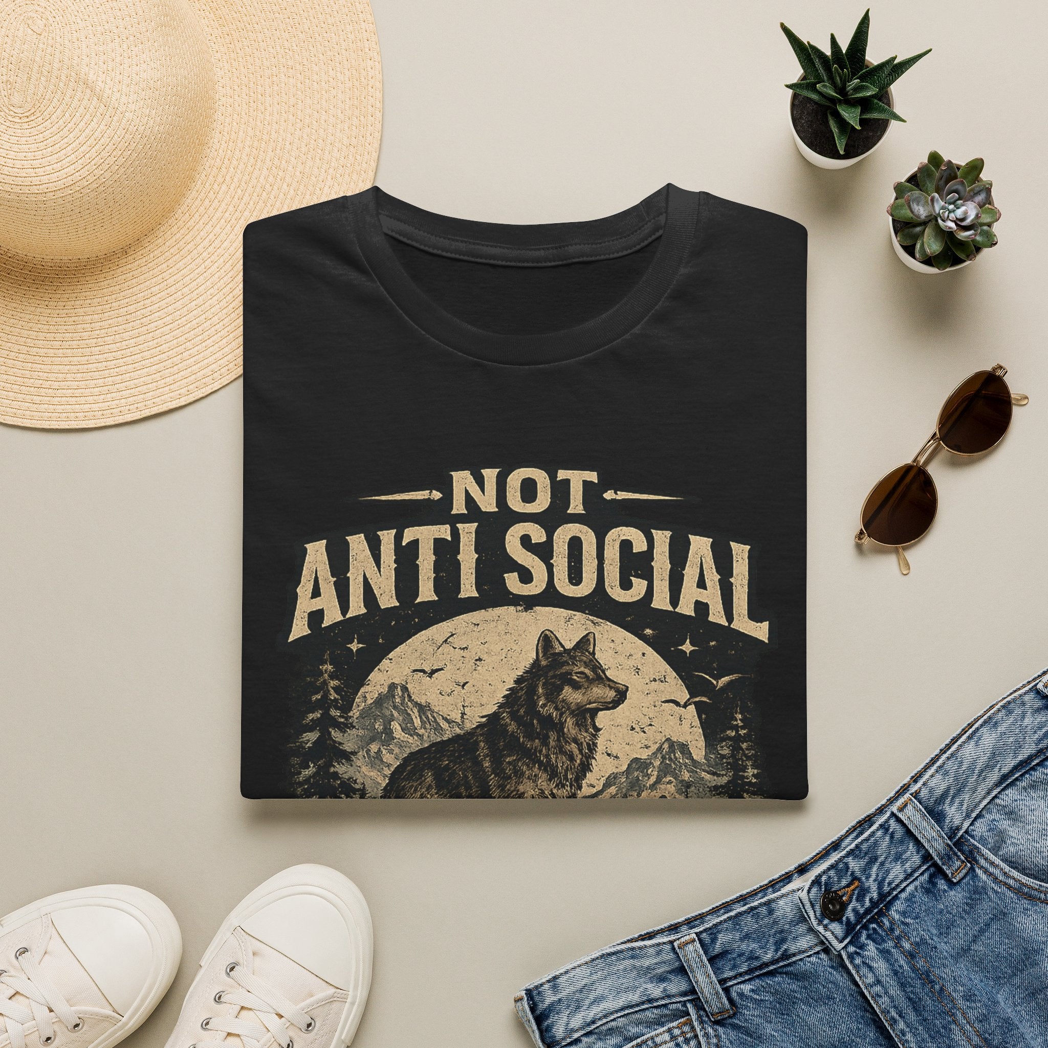 Not Anti Social Wolf T-Shirt — "Selectively Available" Graphic Tee for Introverts & Nature Lovers