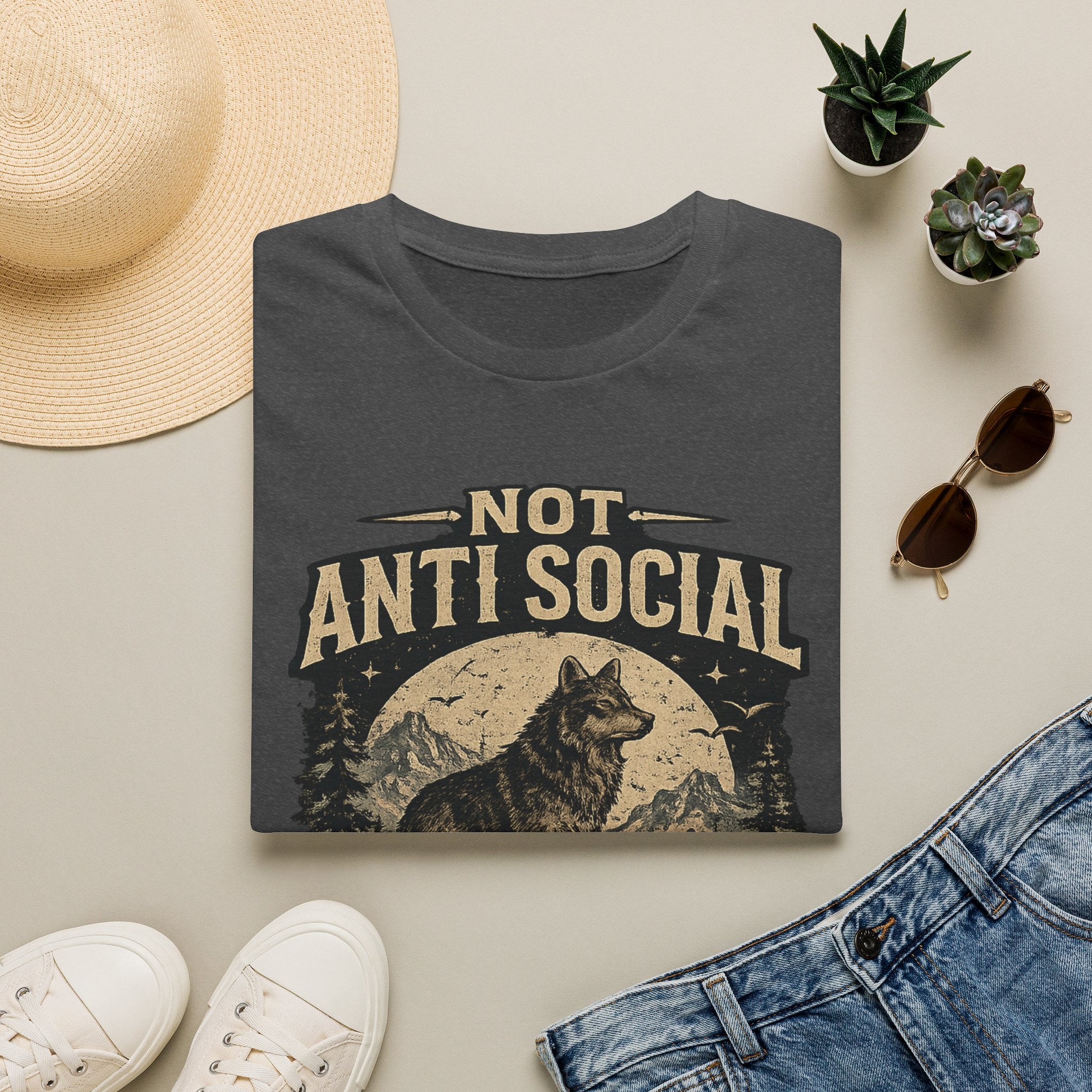 Not Anti Social Wolf T-Shirt — "Selectively Available" Graphic Tee for Introverts & Nature Lovers