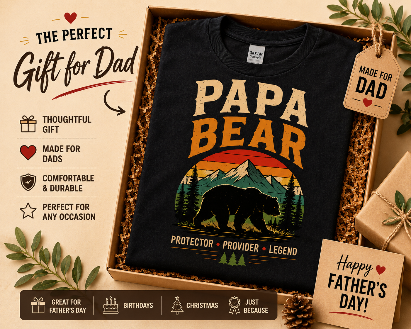 Papa Bear Shirt for Dad, Father's Day Gift, Vintage Bear Dad T-Shirt, Outdoor Dad Tee, Camping Hiking Shirt, Gift for Father