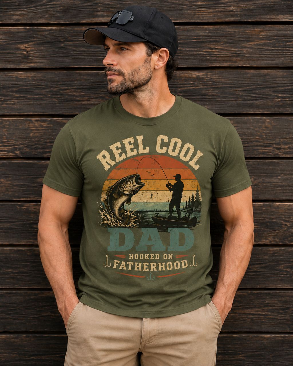 Reel Cool Dad Fishing Shirt, Father's Day Gift, Fishing Dad T-Shirt, Hooked on Fatherhood Tee, Fisherman Gift for Dad, Vintage Fishing Shirt