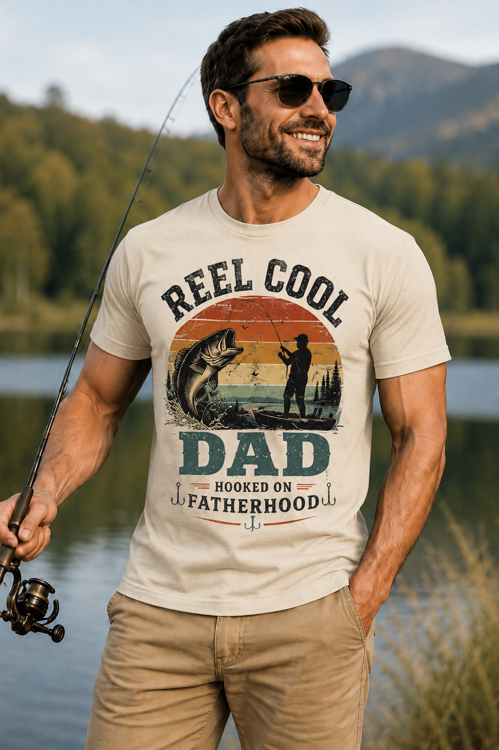 Reel Cool Dad Fishing Shirt, Father's Day Gift, Fishing Dad T-Shirt, Hooked on Fatherhood Tee, Fisherman Gift for Dad, Vintage Fishing Shirt