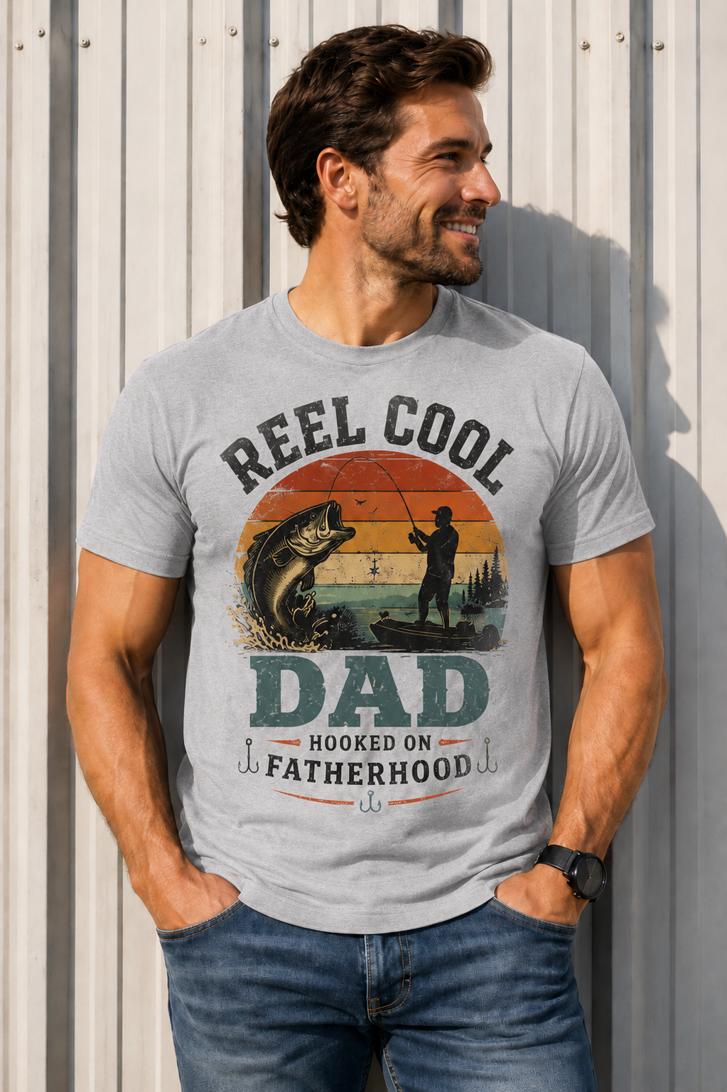 Reel Cool Dad Fishing Shirt, Father's Day Gift, Fishing Dad T-Shirt, Hooked on Fatherhood Tee, Fisherman Gift for Dad, Vintage Fishing Shirt