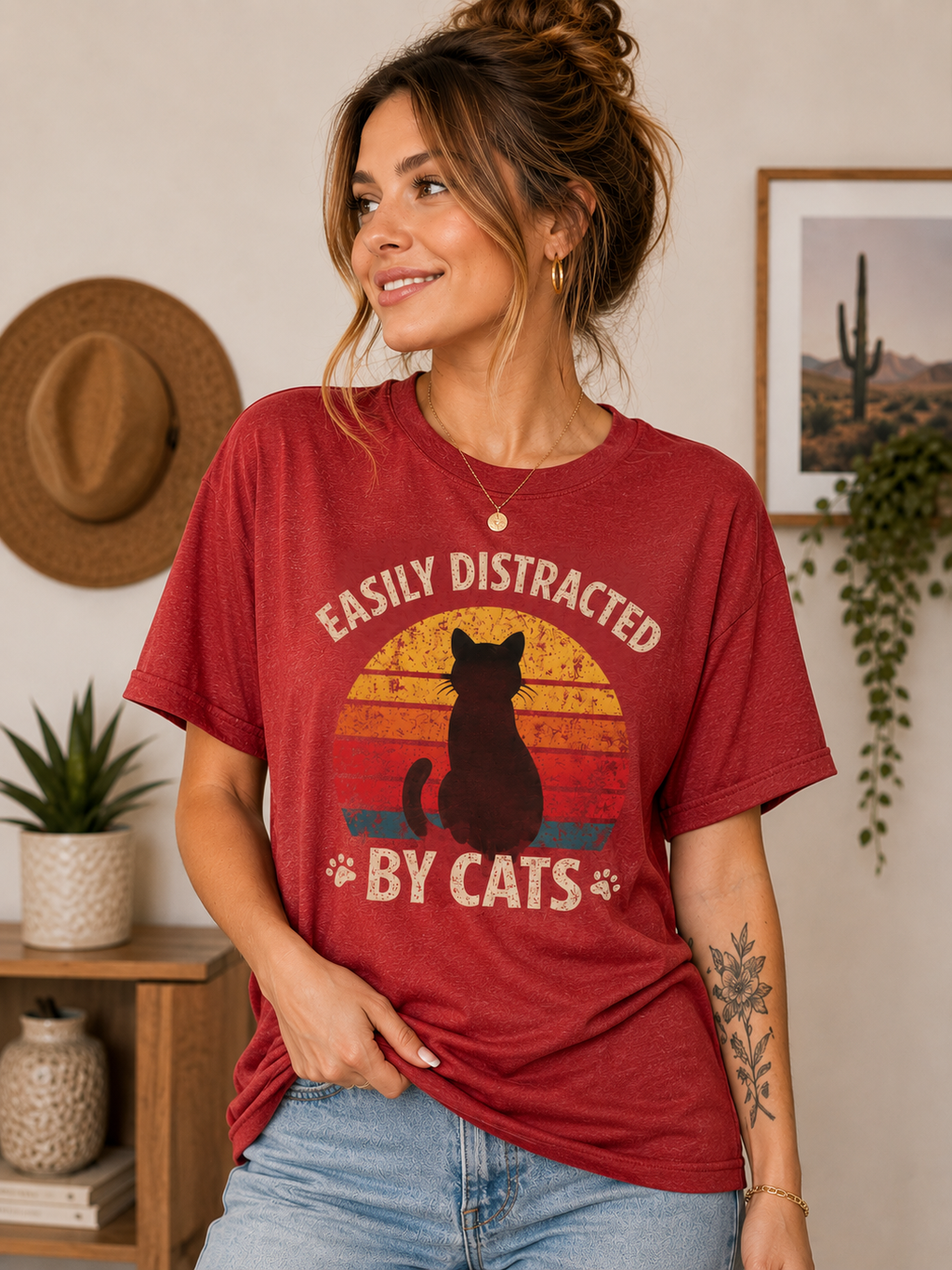 Easily Distracted By Cats Shirt | Vintage Cat Lover Unisex Tee