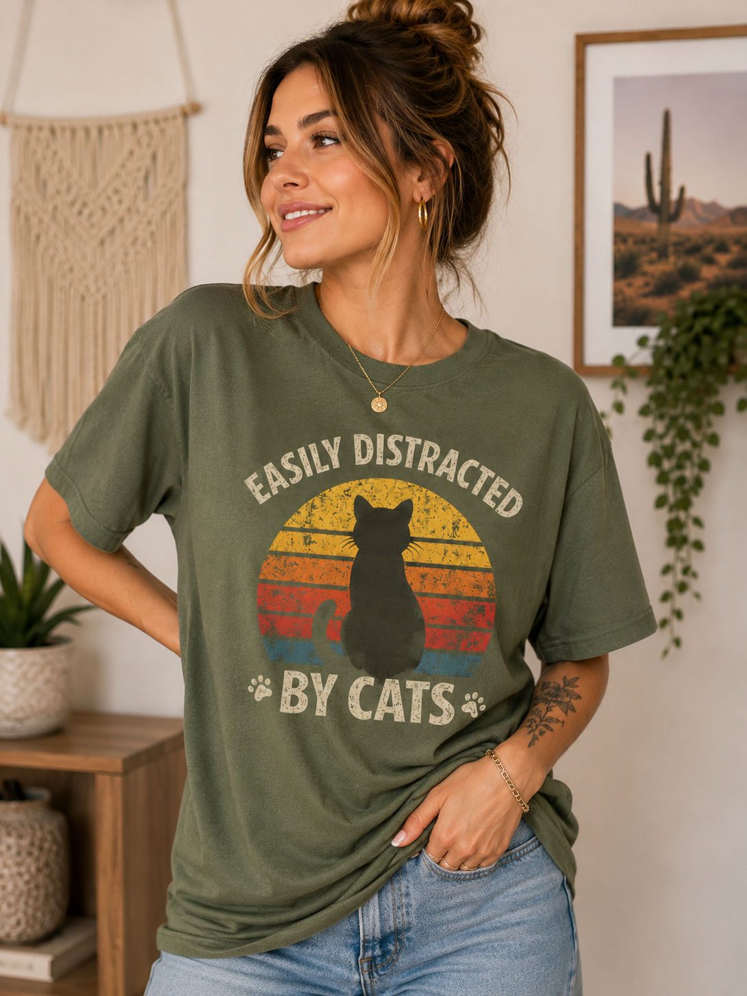 Easily Distracted By Cats Shirt | Vintage Cat Lover Unisex Tee