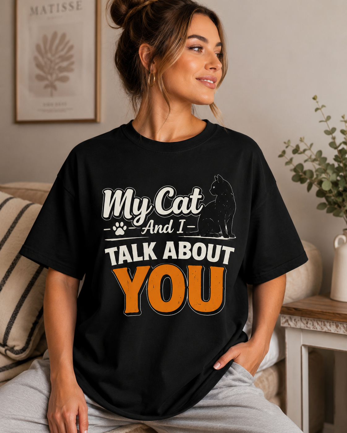 My Cat And I Talk About You T-Shirt | Funny Cat Lover Tee | Black Cat Graphic Shirt | Cat Mom Gift