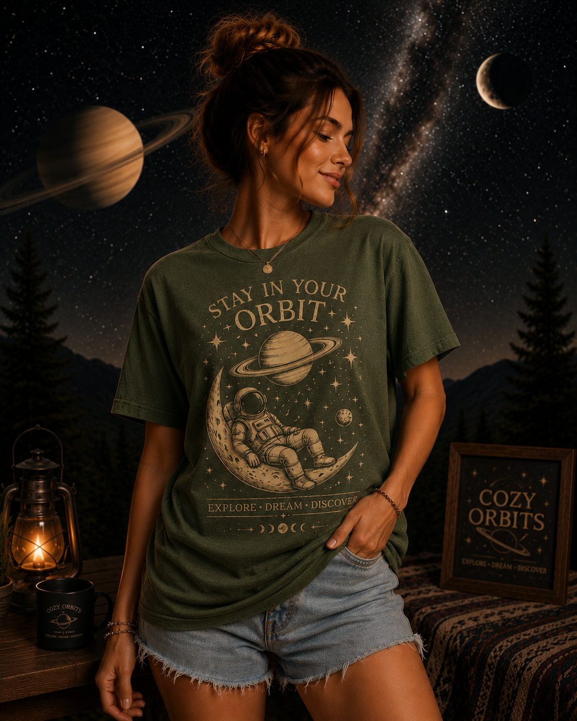 Stay In Your Orbit Astronaut Graphic T-Shirt | Vintage Space Tee | Celestial Moon Saturn Shirt | Cozy Orbits