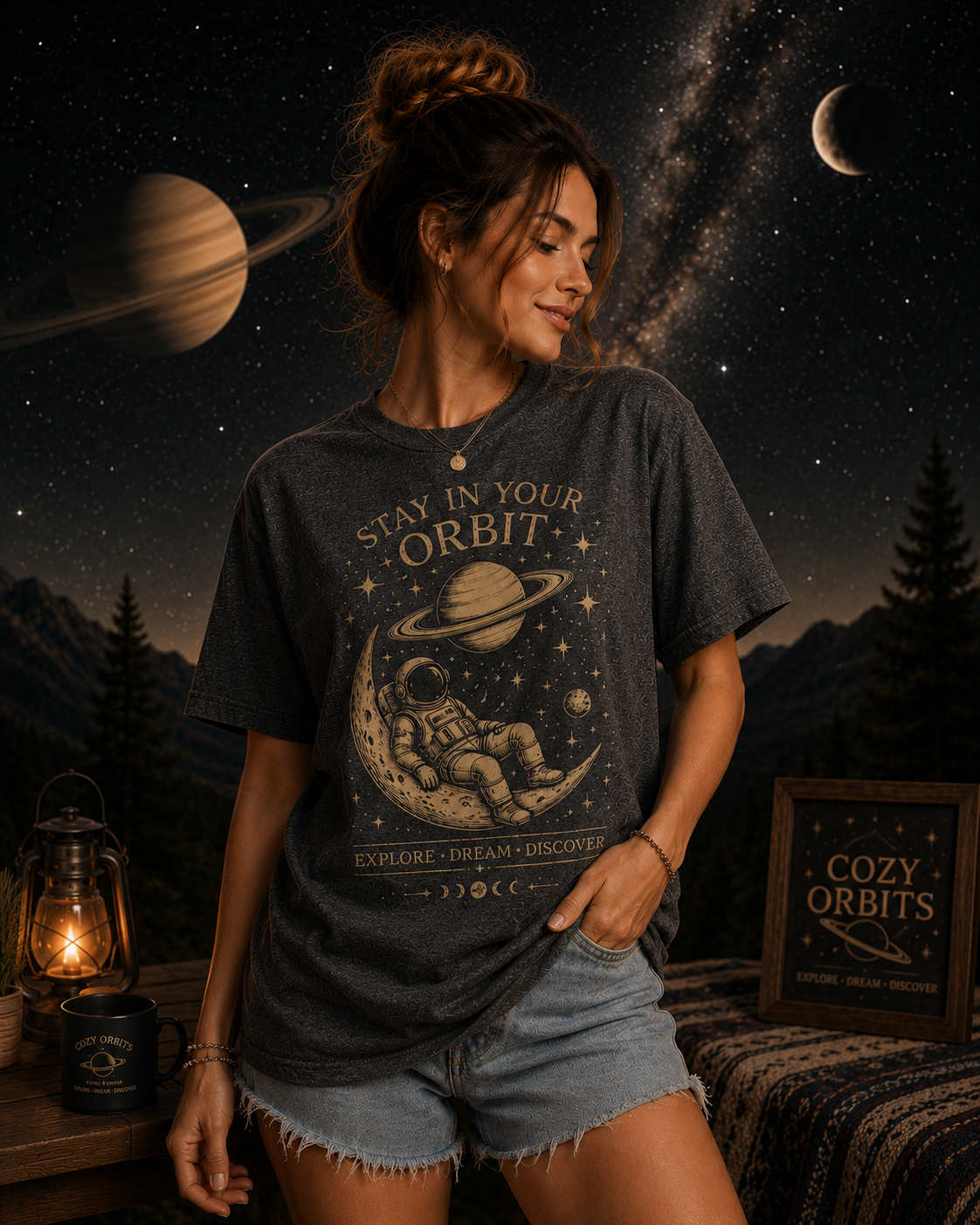 Stay In Your Orbit Astronaut Graphic T-Shirt | Vintage Space Tee | Celestial Moon Saturn Shirt | Cozy Orbits