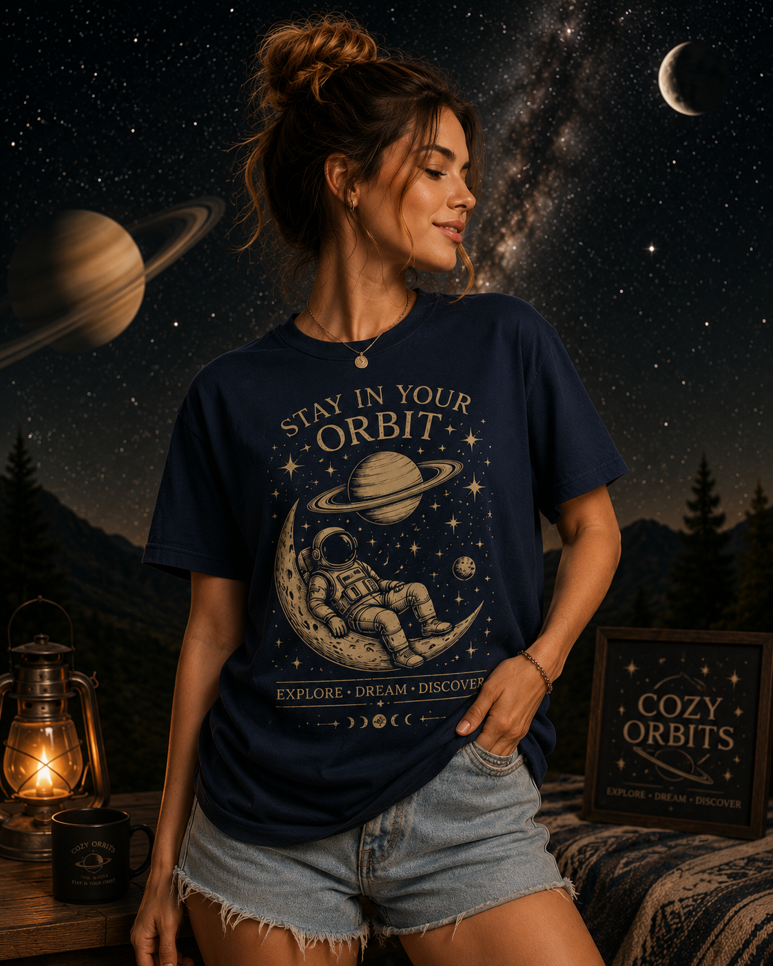 Stay In Your Orbit Astronaut Graphic T-Shirt | Vintage Space Tee | Celestial Moon Saturn Shirt | Cozy Orbits