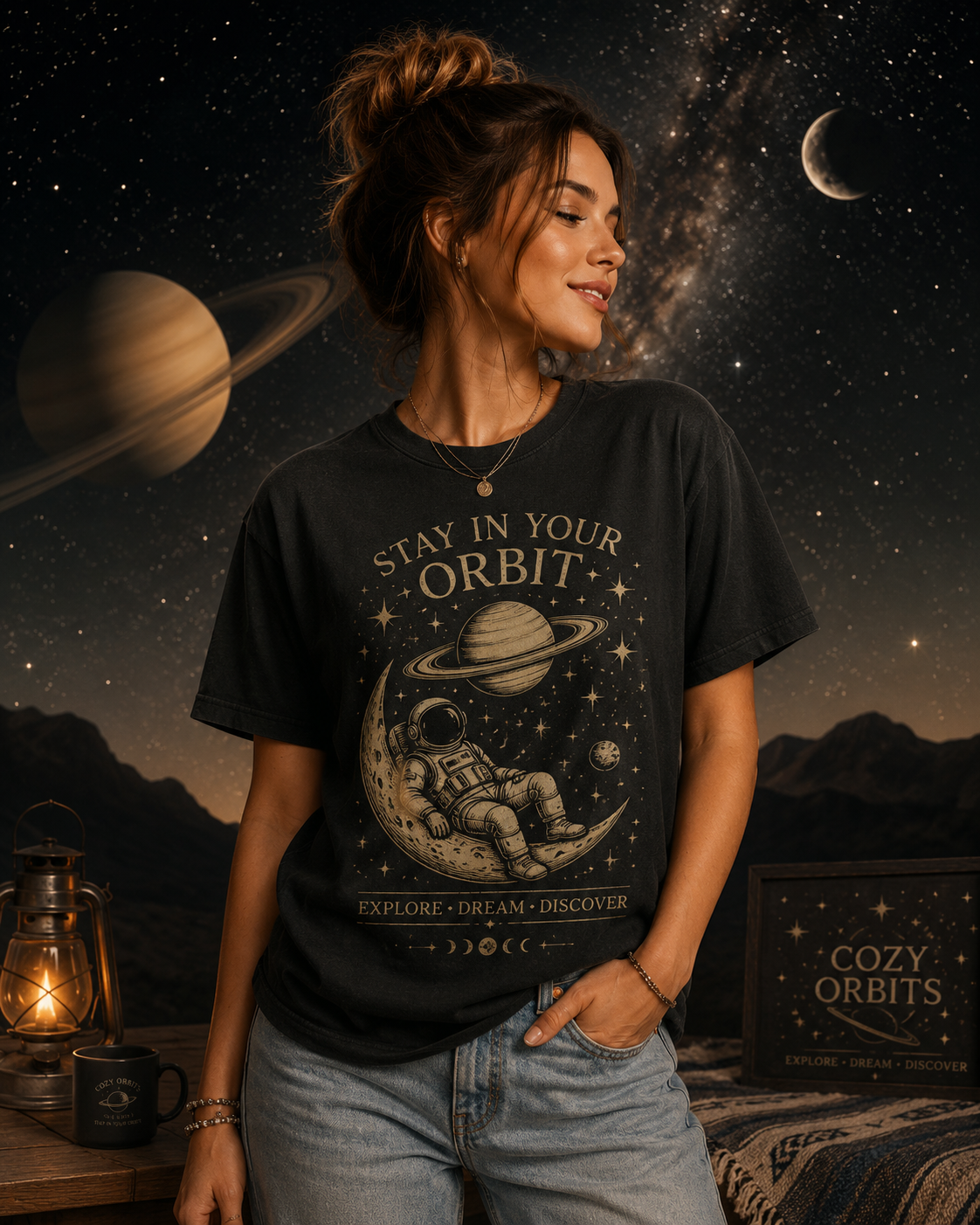 Stay In Your Orbit Astronaut Graphic T-Shirt | Vintage Space Tee | Celestial Moon Saturn Shirt | Cozy Orbits
