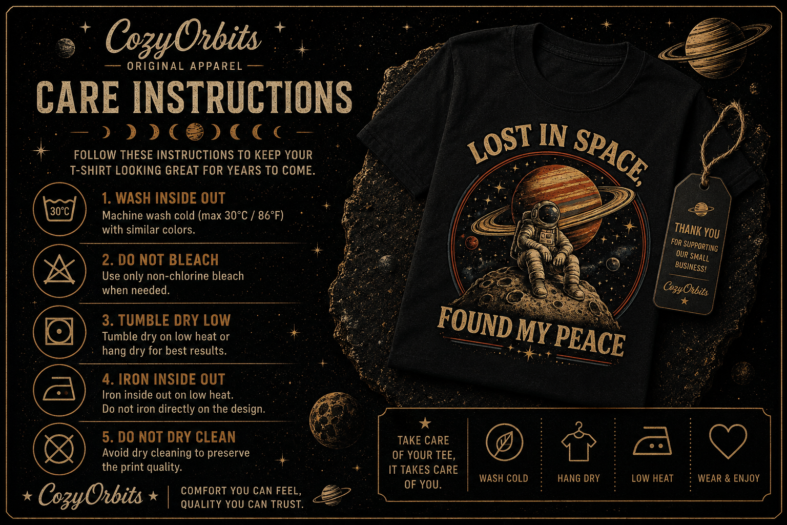 Lost In Space Found My Peace Vintage Astronaut Graphic T-Shirt | Retro Saturn Space Tee