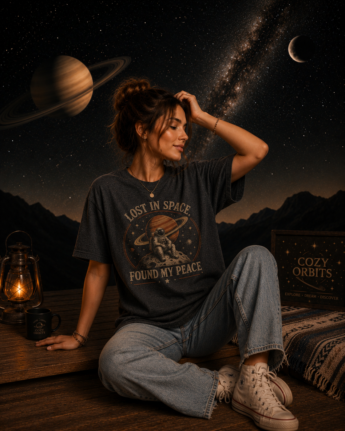 Lost In Space Found My Peace Vintage Astronaut Graphic T-Shirt | Retro Saturn Space Tee