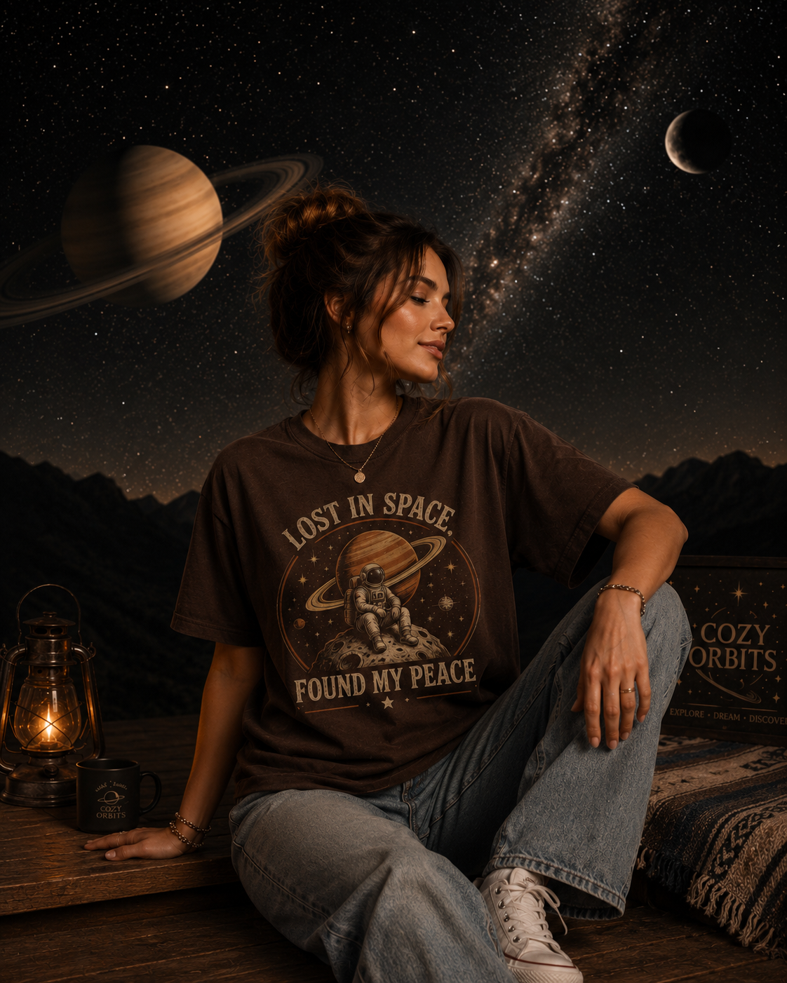 Lost In Space Found My Peace Vintage Astronaut Graphic T-Shirt | Retro Saturn Space Tee