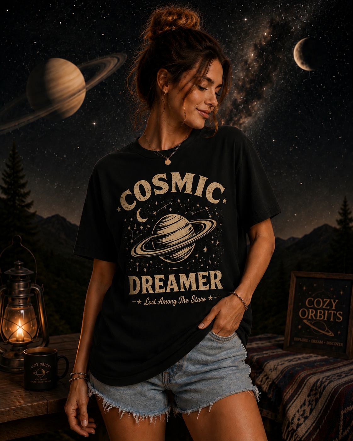 Cosmic Dreamer Vintage Space Graphic T-Shirt