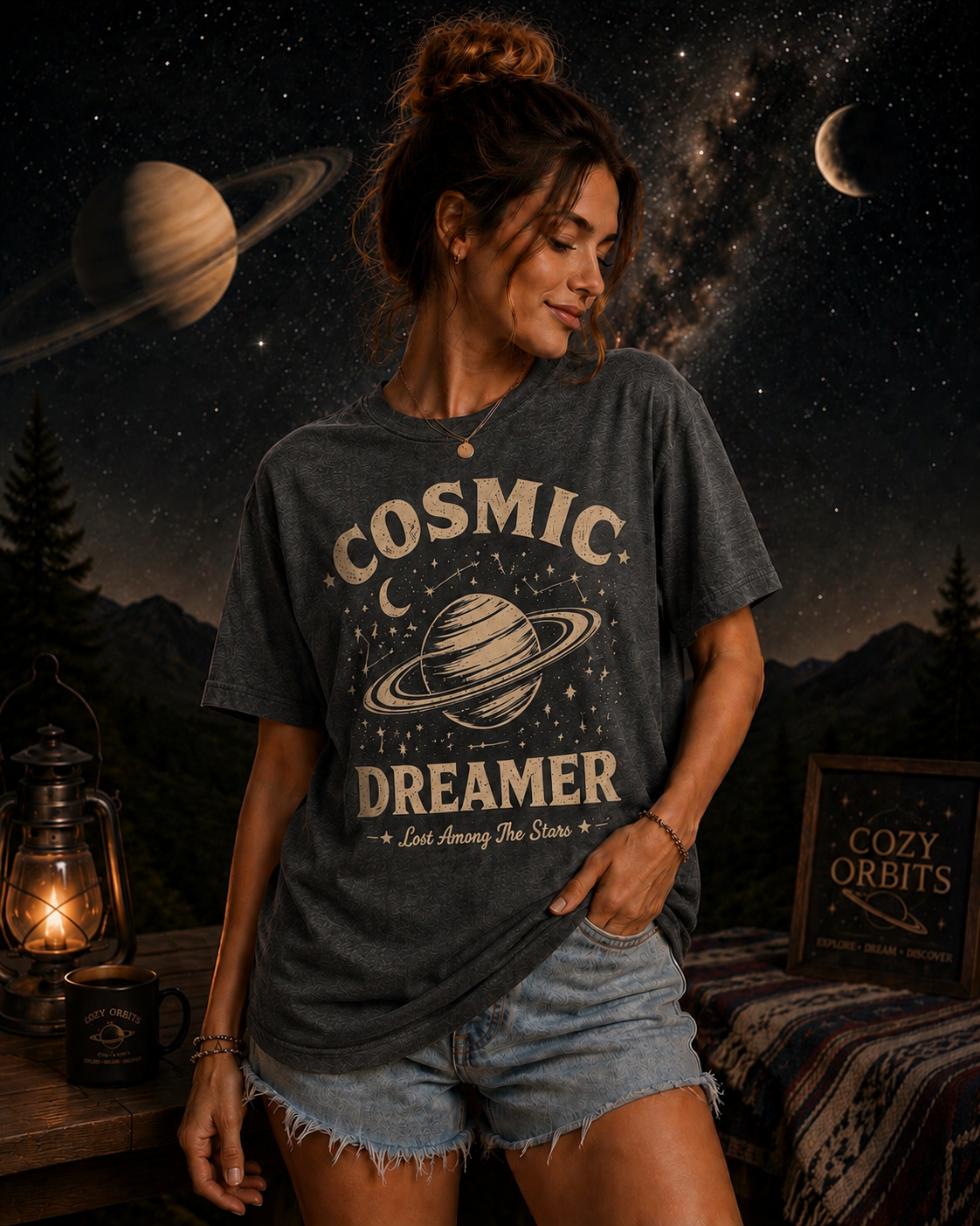 Cosmic Dreamer Vintage Space Graphic T-Shirt