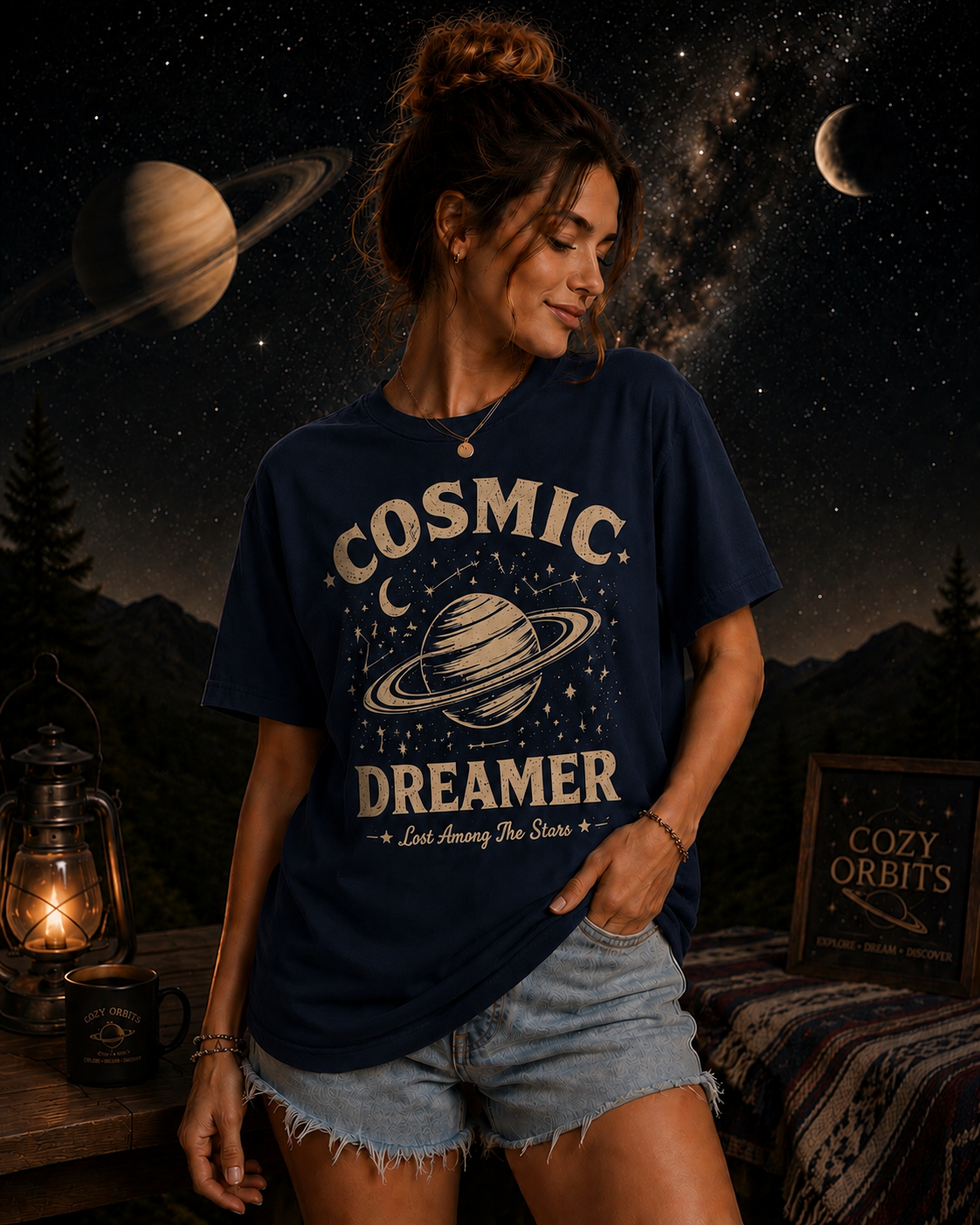 Cosmic Dreamer Vintage Space Graphic T-Shirt