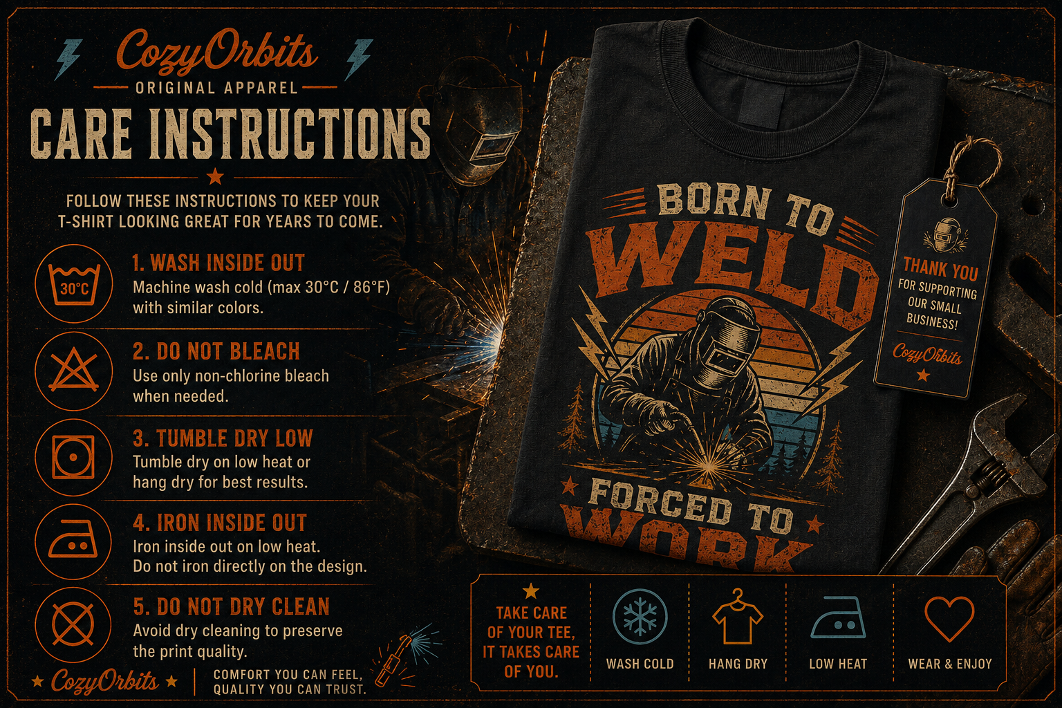 Born To Weld Forced To Work T-Shirt | Vintage Welder Graphic Tee