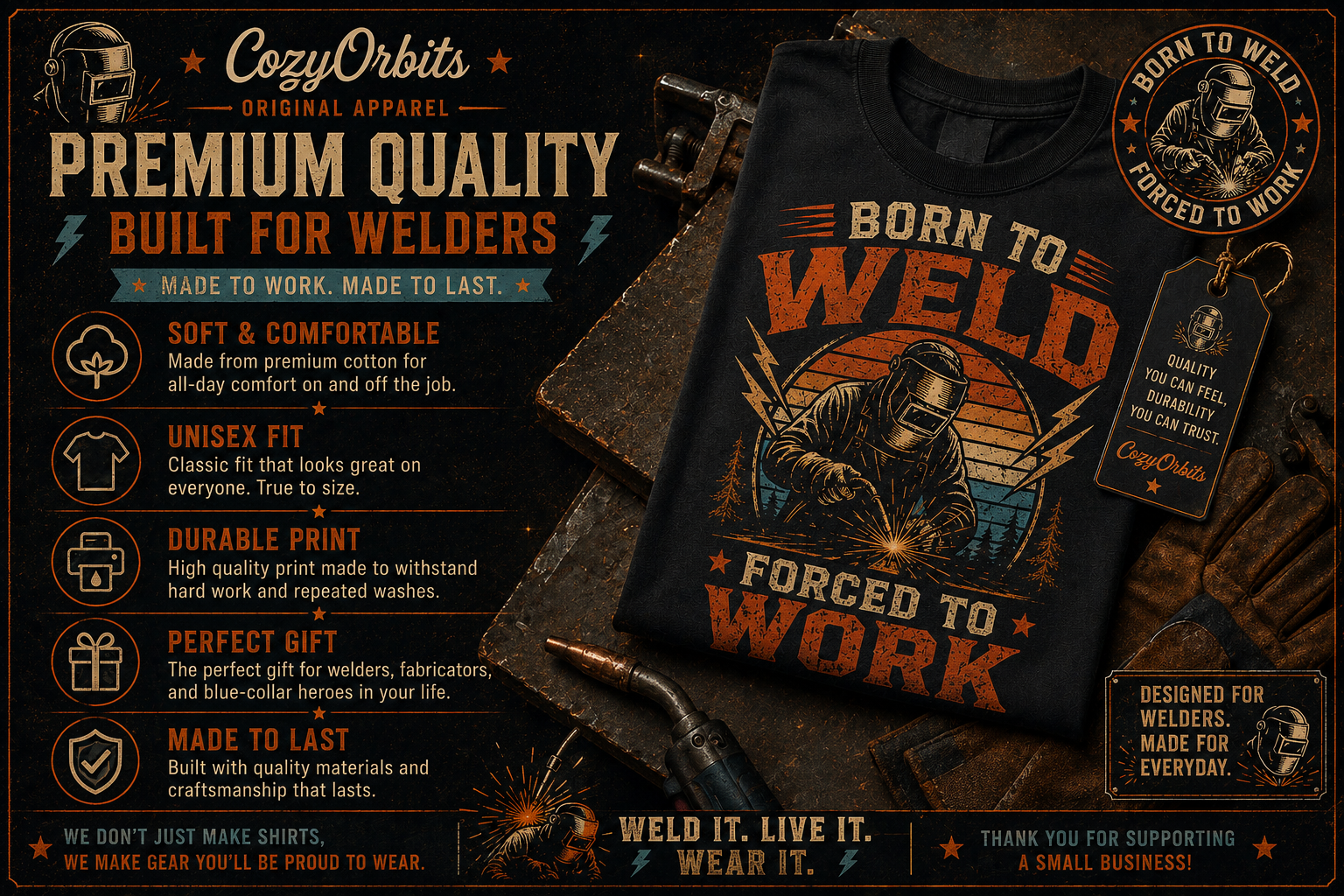 Born To Weld Forced To Work T-Shirt | Vintage Welder Graphic Tee