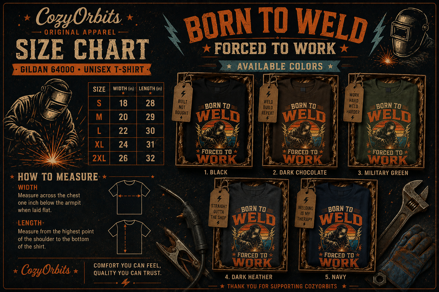 Born To Weld Forced To Work T-Shirt | Vintage Welder Graphic Tee