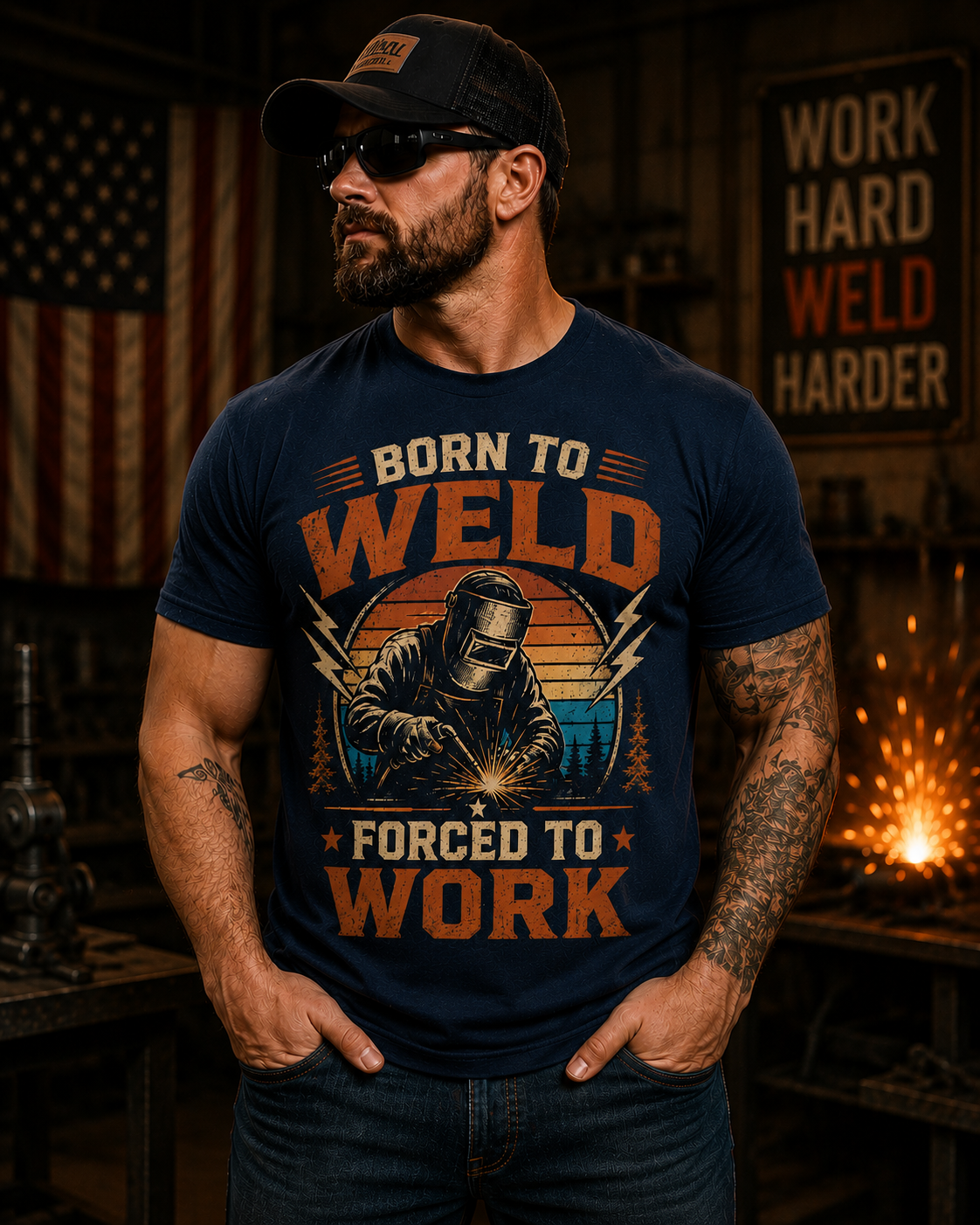Born To Weld Forced To Work T-Shirt | Vintage Welder Graphic Tee