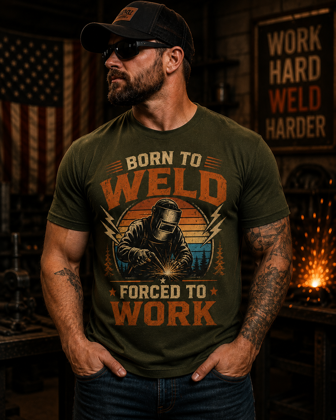 Born To Weld Forced To Work T-Shirt | Vintage Welder Graphic Tee