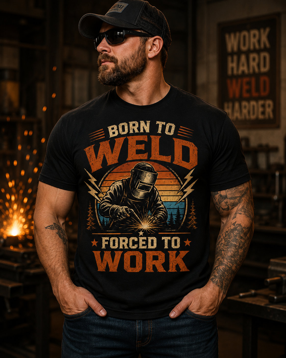 Born To Weld Forced To Work T-Shirt | Vintage Welder Graphic Tee