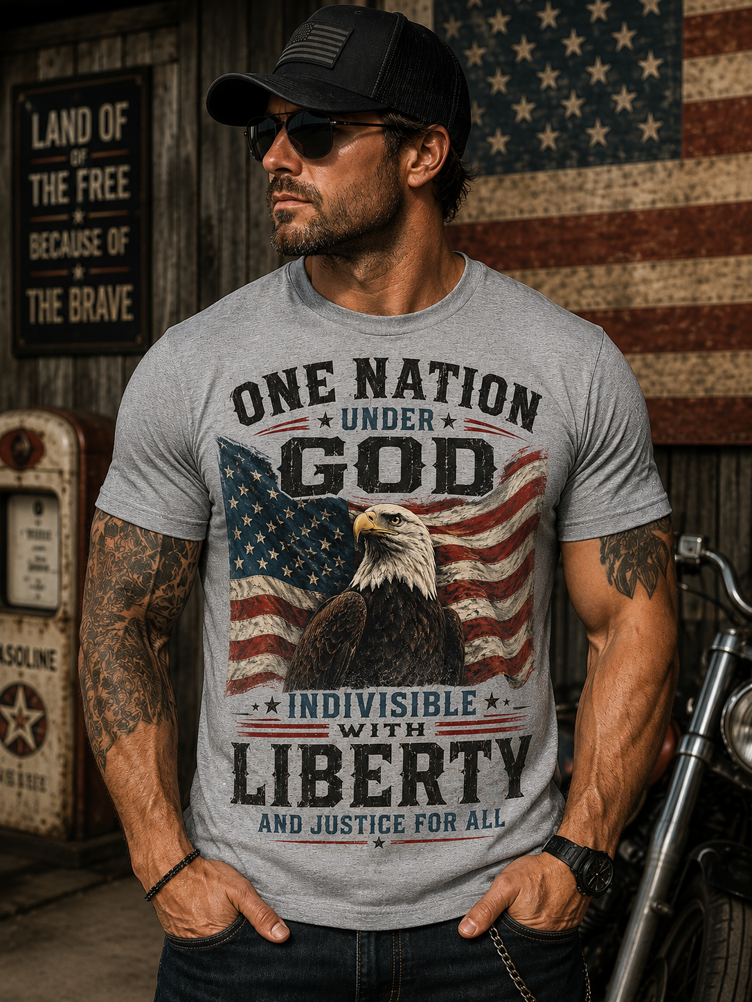 One Nation Under God Patriotic Eagle T-Shirt | Faith Family Freedom American Flag Tee