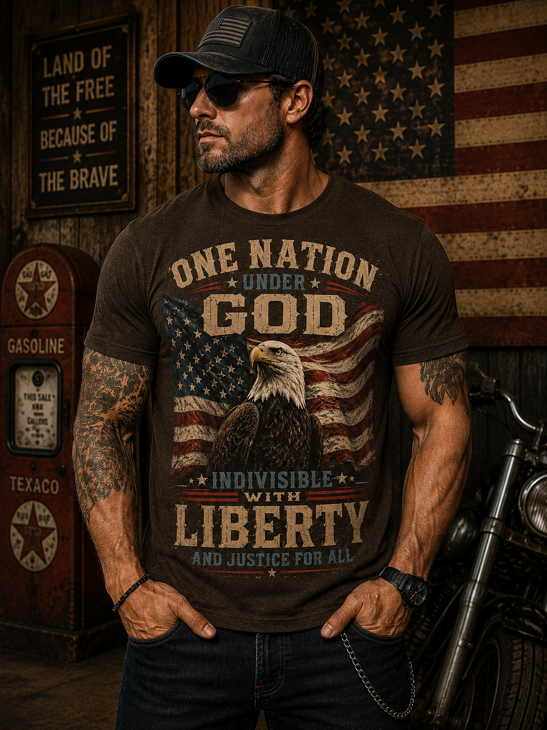 One Nation Under God Patriotic Eagle T-Shirt | Faith Family Freedom American Flag Tee