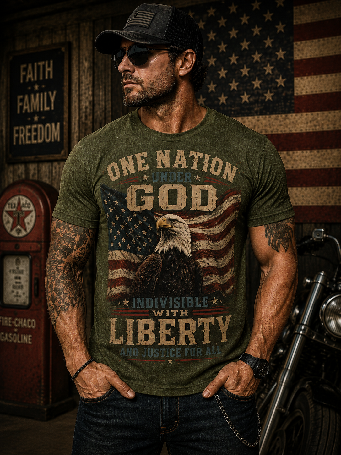 One Nation Under God Patriotic Eagle T-Shirt | Faith Family Freedom American Flag Tee