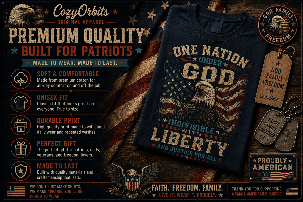 One Nation Under God Patriotic Eagle T-Shirt | Faith Family Freedom American Flag Tee