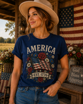America Est. 1776 Patriotic Floral T-Shirt | Vintage USA Pride Graphic Tee for Women | Fourth of July Americana Shirt