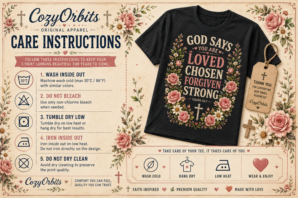God Says You Are Loved Chosen Forgiven Strong Shirt | Isaiah 43:1 Christian Floral T-Shirt for Women | Faith Inspired Graphic Tee