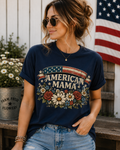American Mama Shirt | Patriotic Floral USA Flag T-Shirt for Women | Vintage Americana Tee
