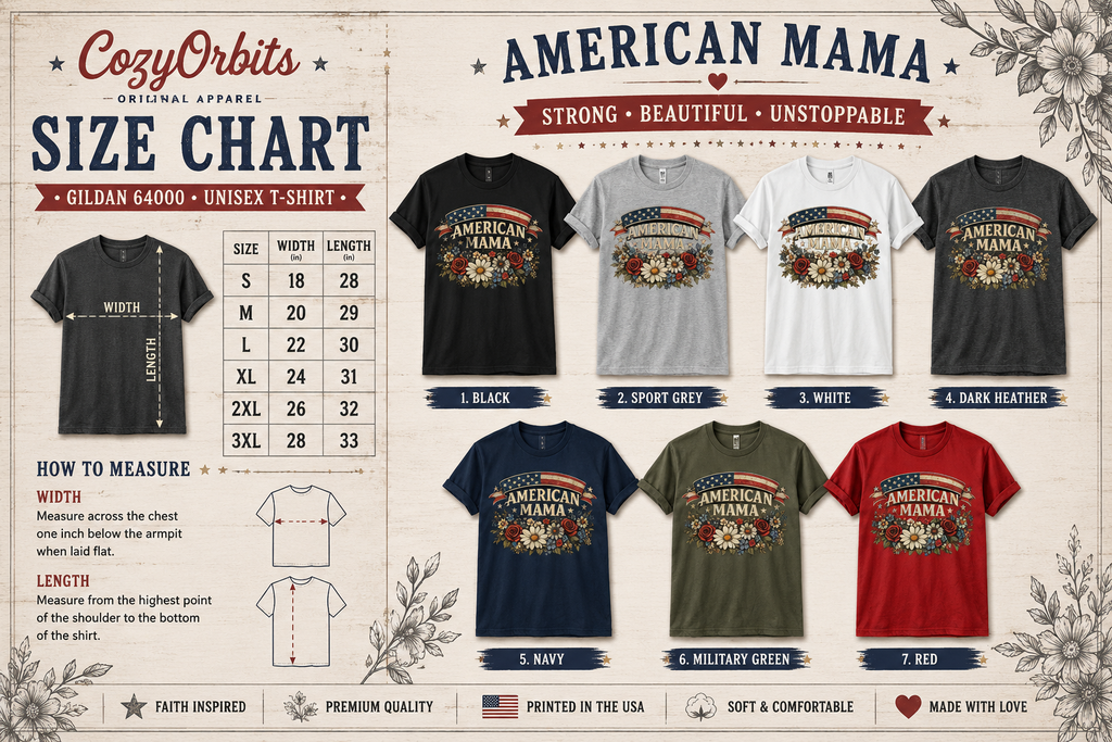 American Mama Shirt | Patriotic Floral USA Flag T-Shirt for Women | Vintage Americana Tee