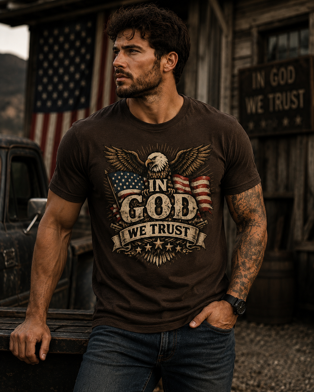 In God We Trust Patriotic Eagle T-Shirt | American Flag Christian Shirt for Men