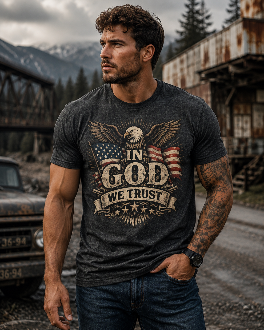 In God We Trust Patriotic Eagle T-Shirt | American Flag Christian Shirt for Men