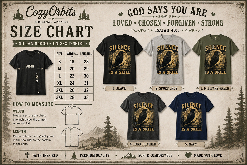 Silence Is A Skill Raven T-Shirt – Vintage Crow & Moon Graphic Tee for Nature Lovers
