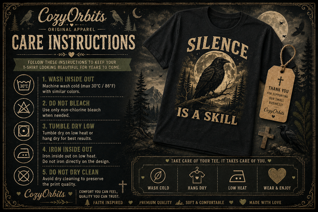 Silence Is A Skill Raven T-Shirt – Vintage Crow & Moon Graphic Tee for Nature Lovers