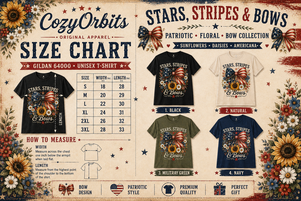 Stars, Stripes & Bows™ | Patriotic Floral Bow T-Shirt for Women