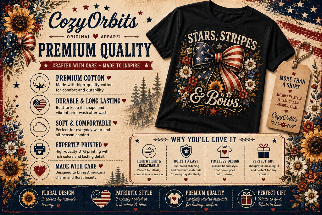 Stars, Stripes & Bows™ | Patriotic Floral Bow T-Shirt for Women