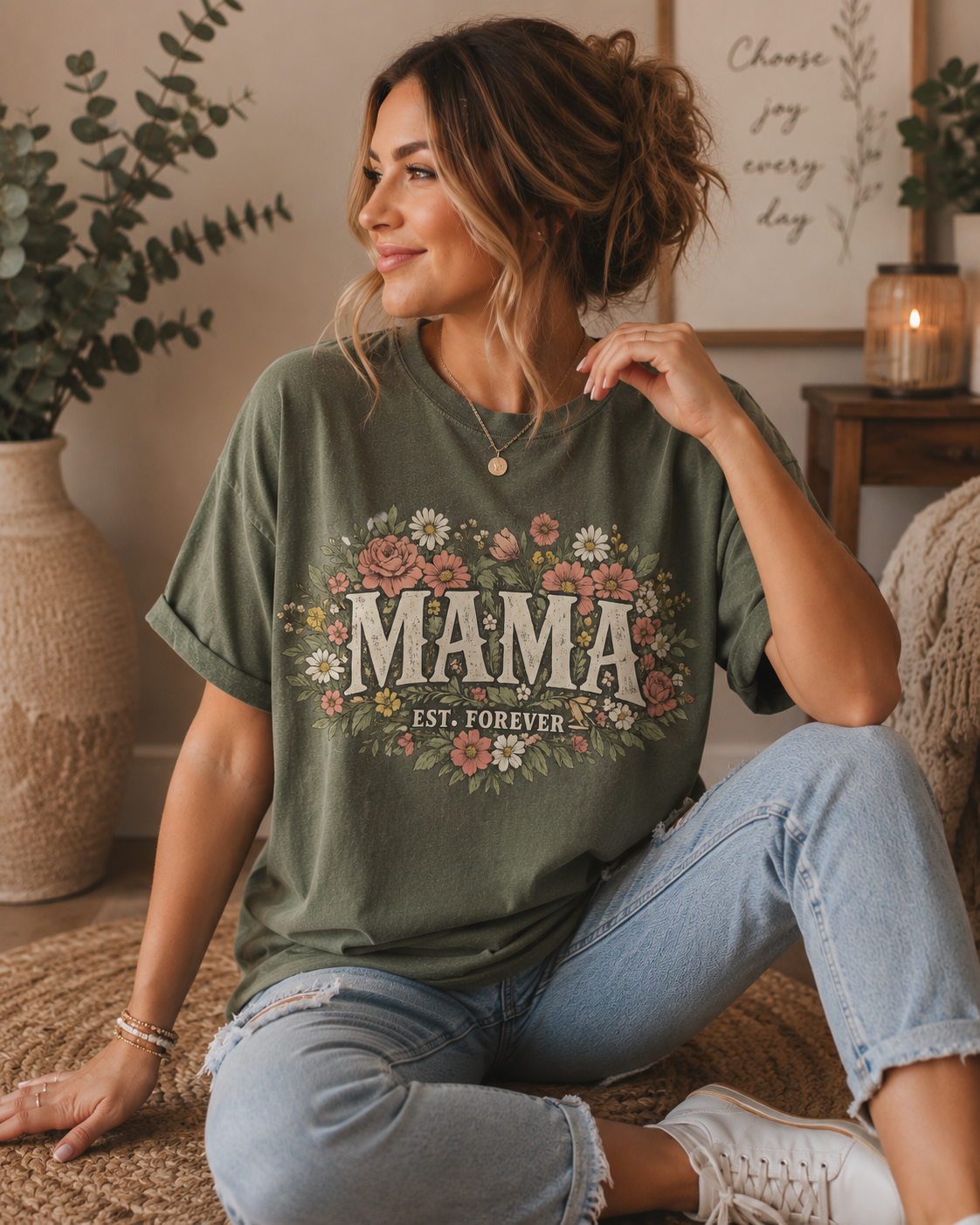 Mama Est. Forever Floral Shirt – Vintage Wildflower Mom Tee, Botanical Graphic T-Shirt, Mother's Day Gift for Mom