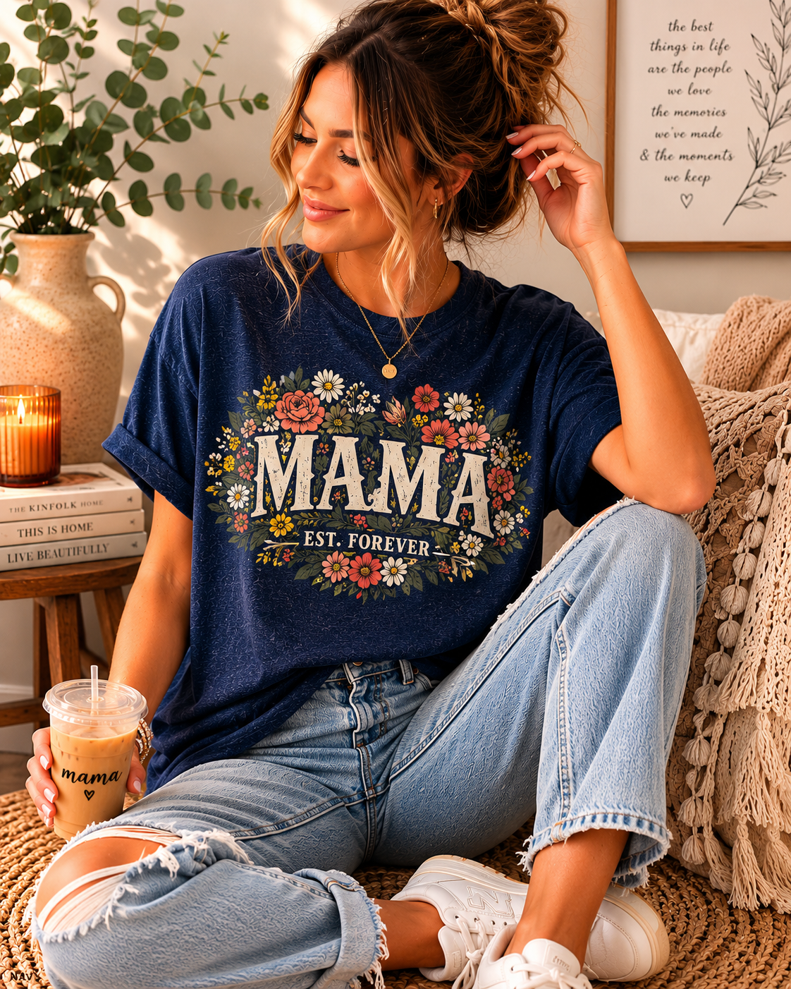 Mama Est. Forever Floral Shirt – Vintage Wildflower Mom Tee, Botanical Graphic T-Shirt, Mother's Day Gift for Mom