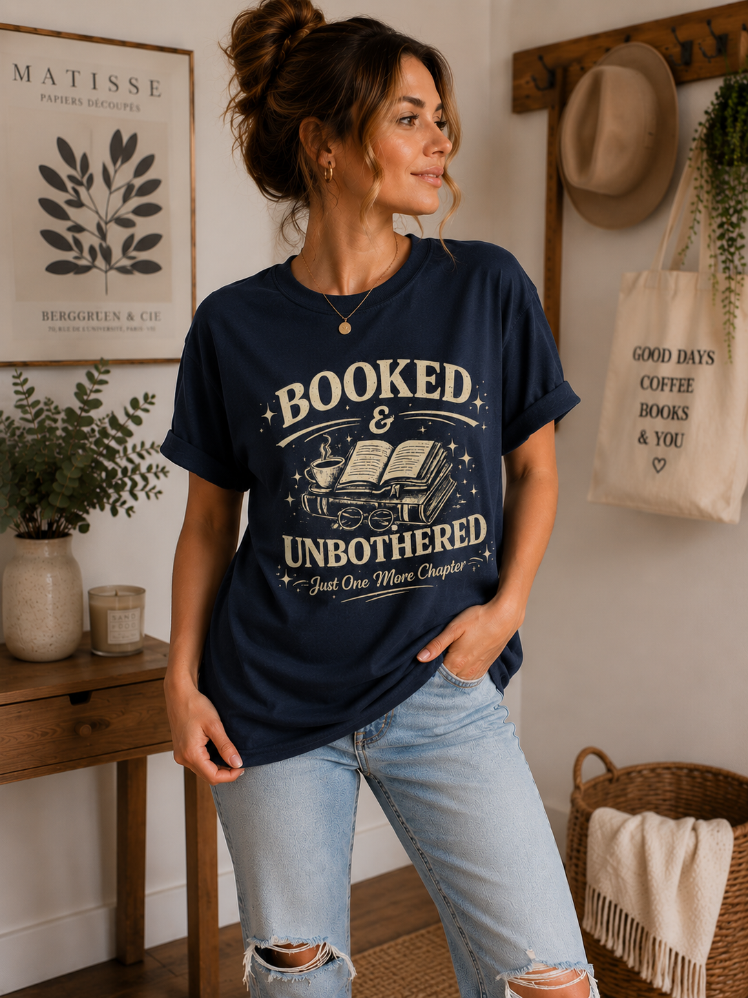 Booked & Unbothered T-Shirt | Just One More Chapter Book Lover Shirt | Reader Gift for Women | Bibliophile Tee