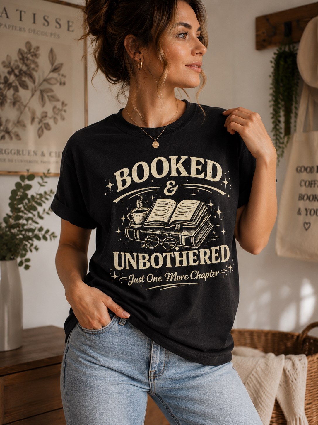 Booked & Unbothered T-Shirt | Just One More Chapter Book Lover Shirt | Reader Gift for Women | Bibliophile Tee