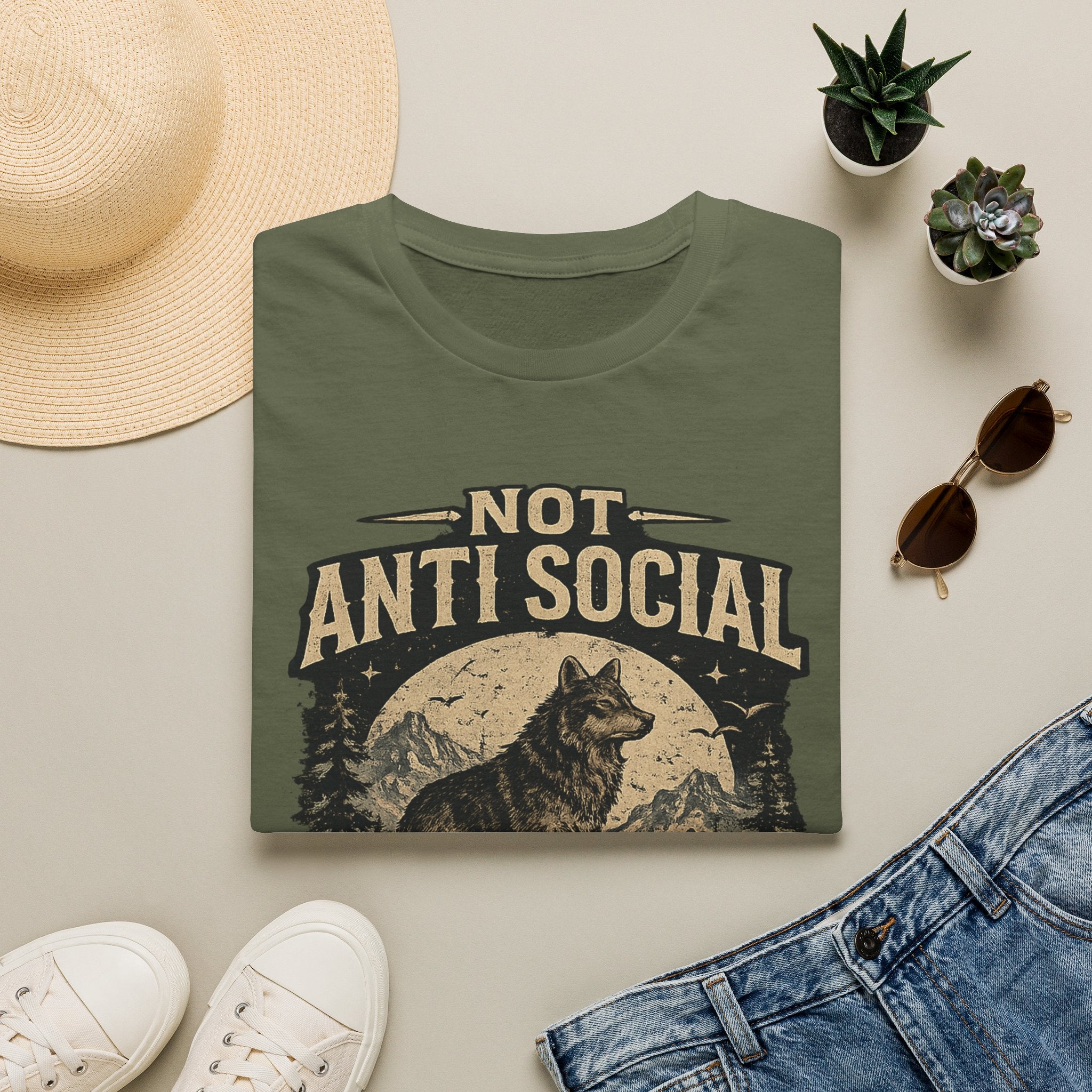 Not Anti Social Wolf T-Shirt — "Selectively Available" Graphic Tee for Introverts & Nature Lovers