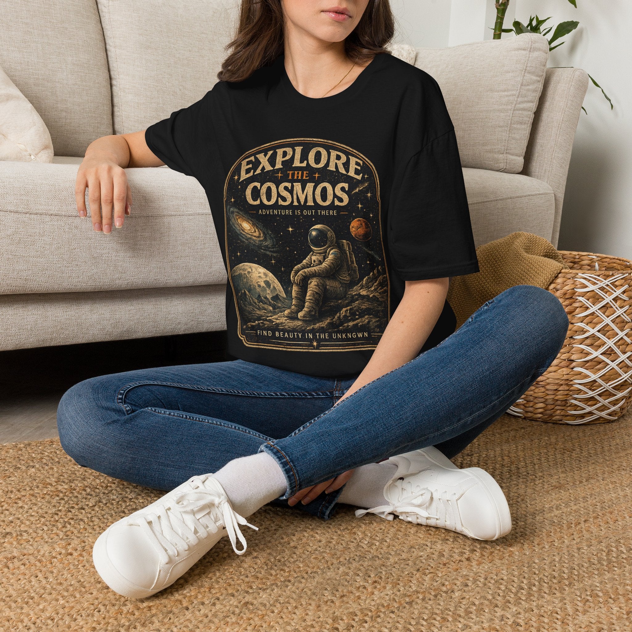 Explore The Cosmos Astronaut T-Shirt | Vintage Space Graphic Tee for Astronomy & Galaxy Lovers