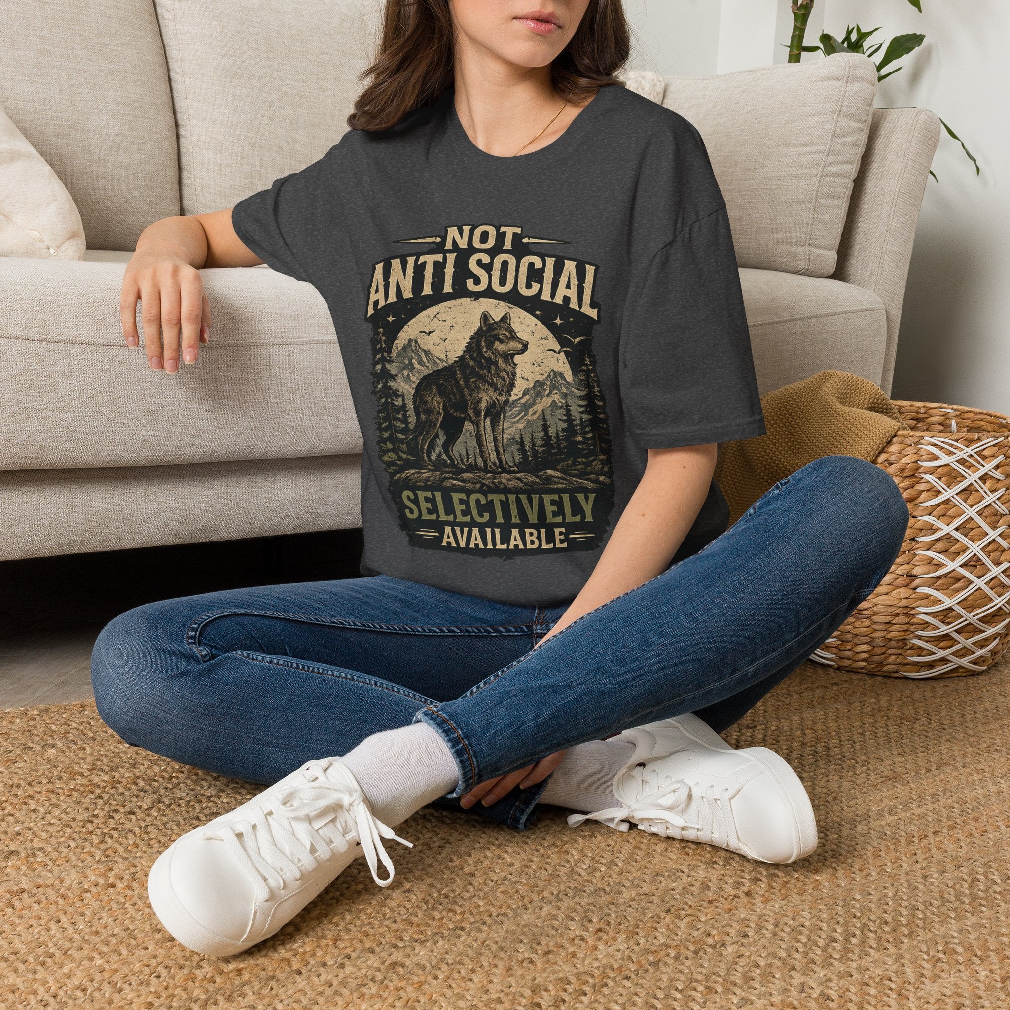 Not Anti Social Wolf T-Shirt — "Selectively Available" Graphic Tee for Introverts & Nature Lovers